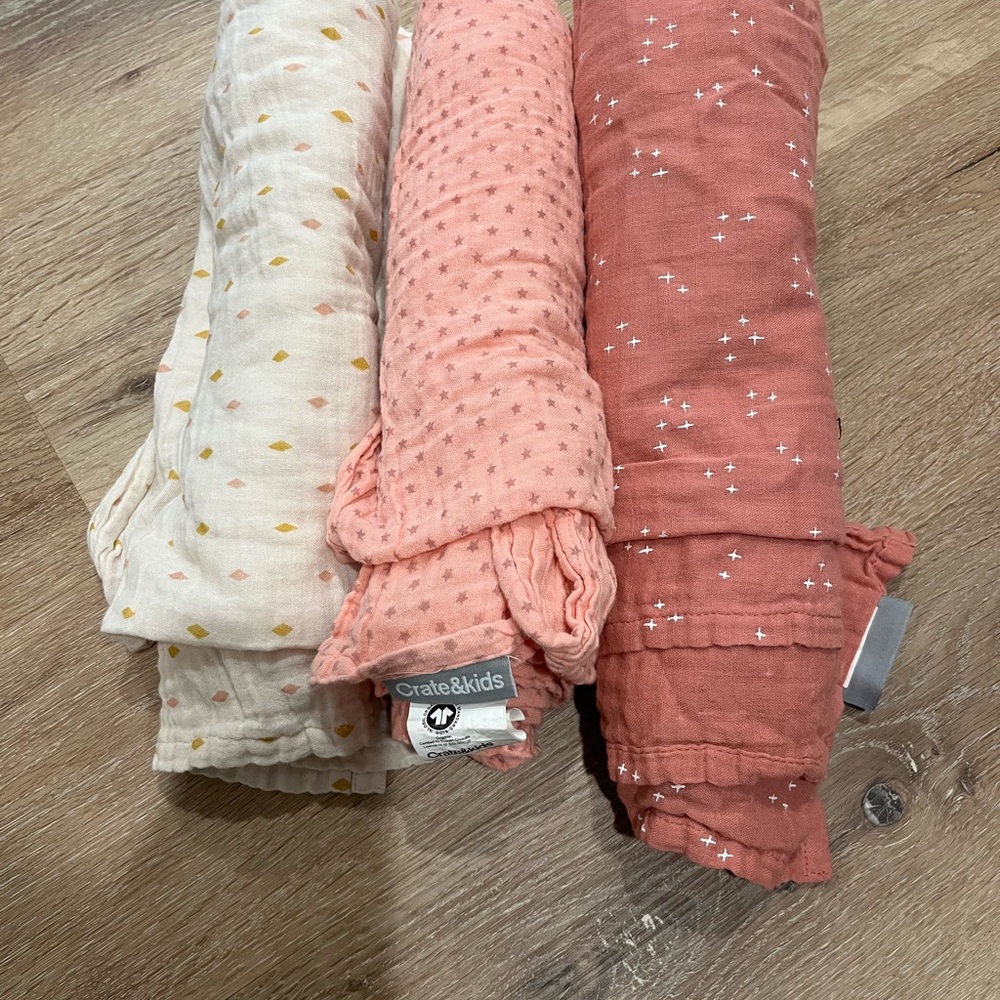 Crate&Barrel Pink and Cream Swaddle Blankets